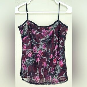ICB Cami Black Lace Top Floral Lined Sleeveless Spaghetti Strap Women’s 00 EUC